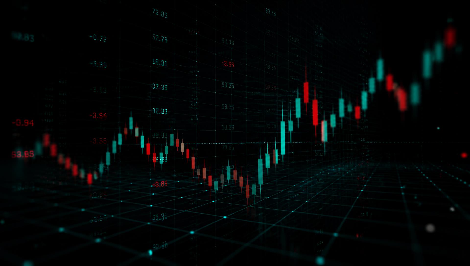 Abstract candlestick chart on a dark data grid
